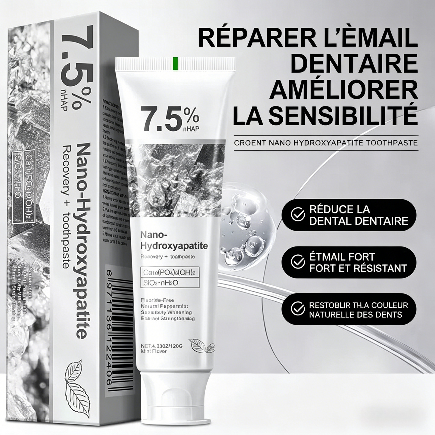 Dentifrice Nano-Hydroxyapatite 7,5% – Réparation & Protection Émail