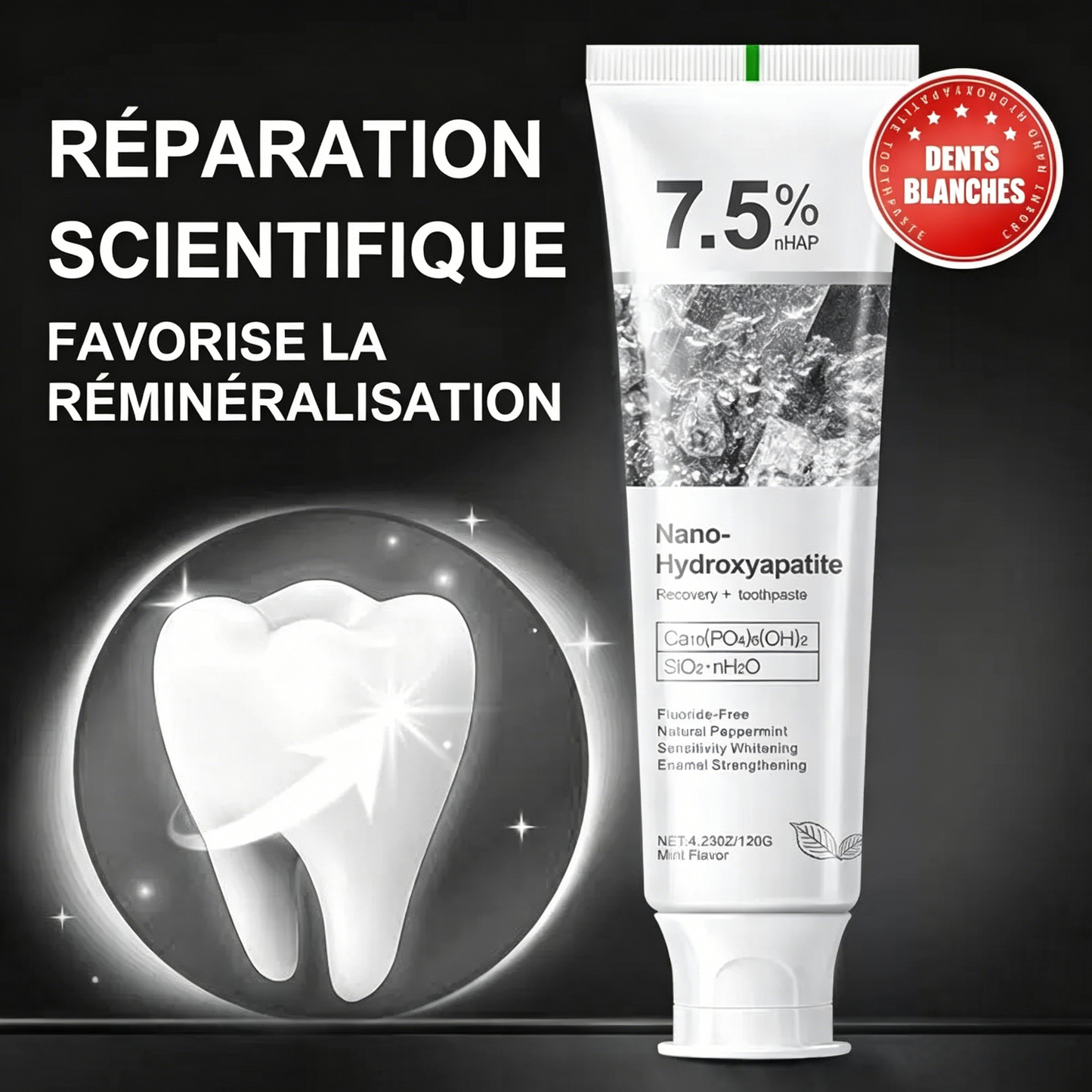 Dentifrice Nano-Hydroxyapatite 7,5% – Réparation & Protection Émail